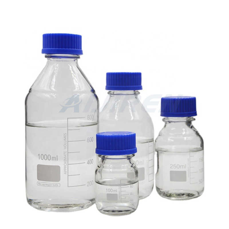 Glass Custom Sample Size Blue clear reagent bottle